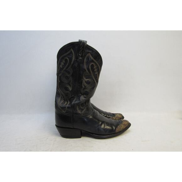 TONY LAMA Gold Label Mens Size 10.5 D Black Leather Snake Cap Toe Cowboy Boots main image 9